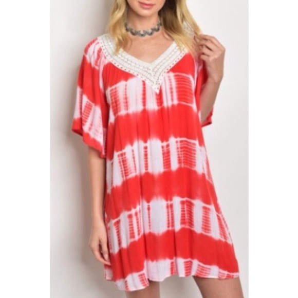 Red & White Tie Dye Crochet Dress - Picture 2 of 3